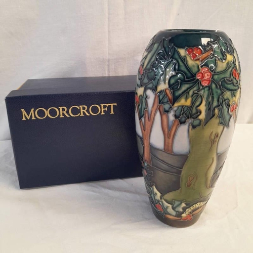 3070 - MOORCROFT VASE WITH FOREST SCENE DECORATION, MONOGRAMMED, 19CM TALL