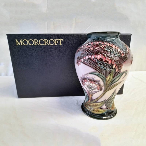 3072 - MOORCROFT VASE WITH WATER LILY DECORATION, MONOGRAMMED, 16CM TALL