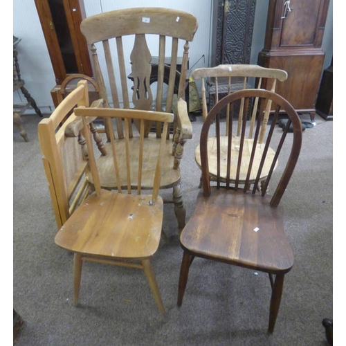 33 - PINE KITCHEN ARMCHAIR, SPAR BACK CHAIR ETC.