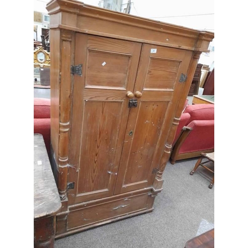 39 - 19TH CENTURY PINE CABINET WITH 2 PANEL DOORS OVER DRAWER 159 CM TALL