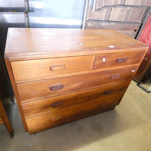 46 - TEAK CHEST OF 2 SHORT OVER 3 LONG DRAWERS, 84CM TALL X 106CM WIDE