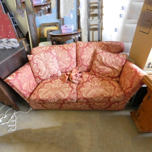 50 - OVERSTUFFED SETTEE WITH RED & GOLD PATTERN