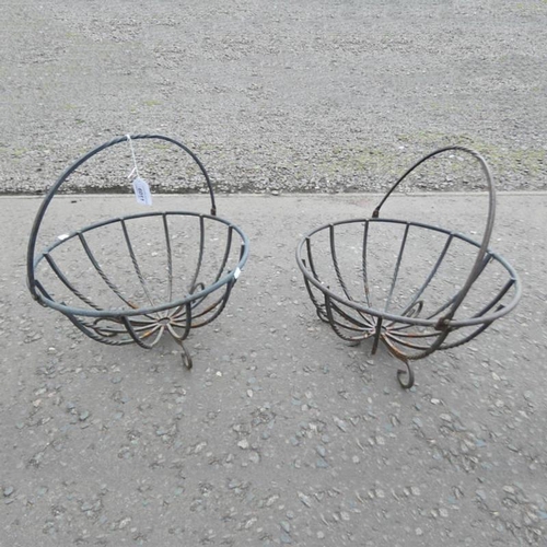 6011 - PAIR OF WROUGHT METAL PLANT STANDS/ HANGING BASKETS. DIAMETER 41 CM