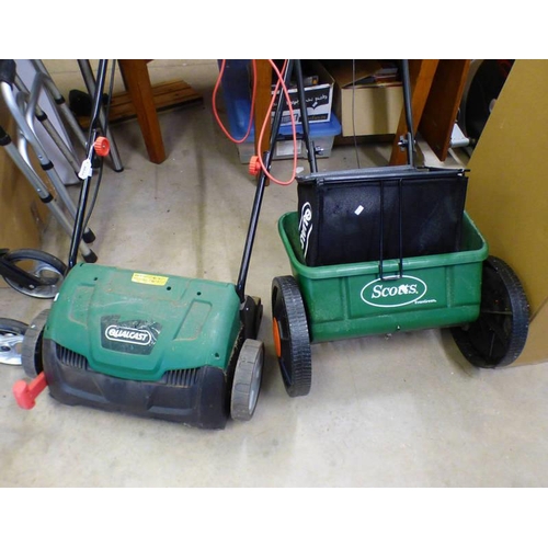 6039 - QUALCAST ELECTRIC LAWN RAKE/SCARIFIER & SCOTTS EVERGREEN GRASS SPREADER