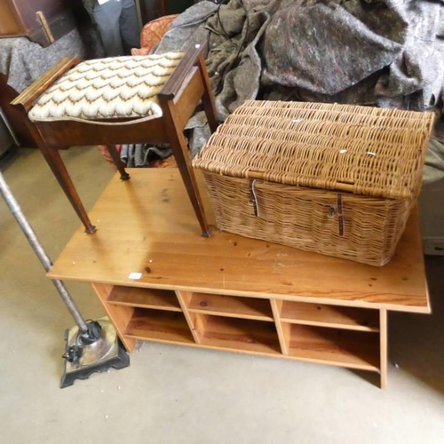 66 - PINE COFFEE TABLE, MAHOGANY PIANO STOOL, ETC