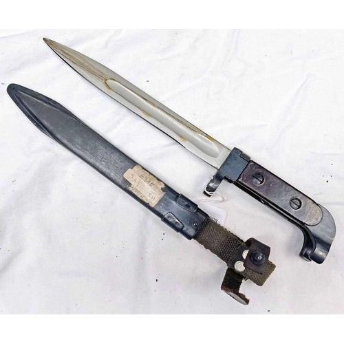 1081 - AK47 BAYONET WITH 20.2CM LONG BLADE WITH SCABBARD & FROG