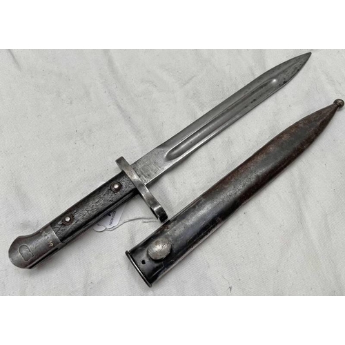 1111 - TURKISH M1935 KNIFE BAYONET WITH 25CM LONG BLADE, POMMEL MARKED ASFA & 136337 WITH ITS SCABBARD