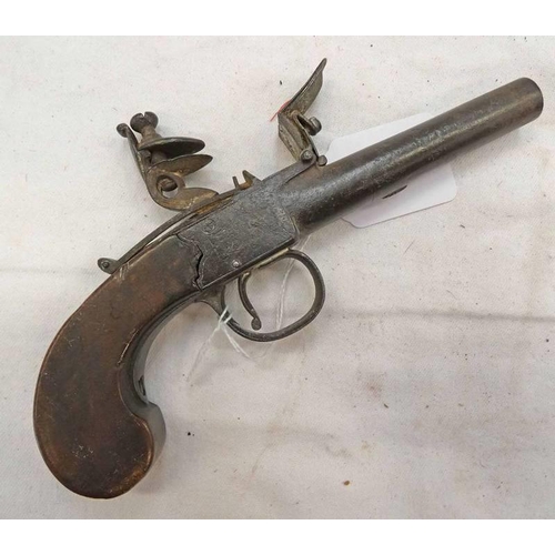 1140 - LATE 18TH CENTURY FLINTLOCK POCKET PISTOL BY WILLIAMS, LONDON WITH 7CM STEEL TURN-OFF BARREL, LONDON... 