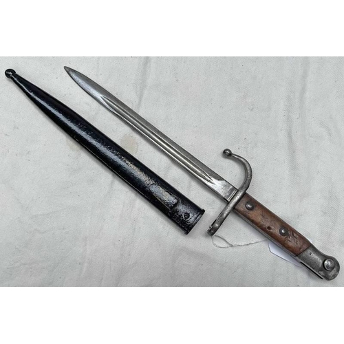 1141 - TURKISH MODEL 1903 KNIFE BAYONET WITH 24.6CM LONG BLADE HOOKED QUILLION WITH ITS STEEL SCABBARD