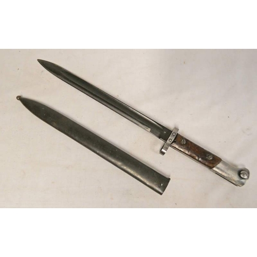 1152 - YUGOSLAVIAN BAYONET WITH 29.6CM LONG BLADE, PUSH STUD AND STEEL SCABBARD