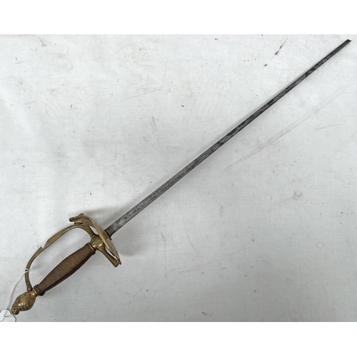 1155 - US STYLE DRESS SWORD WITH GILT GUARD, BOUND GRIP, SHAPED POMMEL & 58.5CM LONG BLADE (TIP SNAPPED)