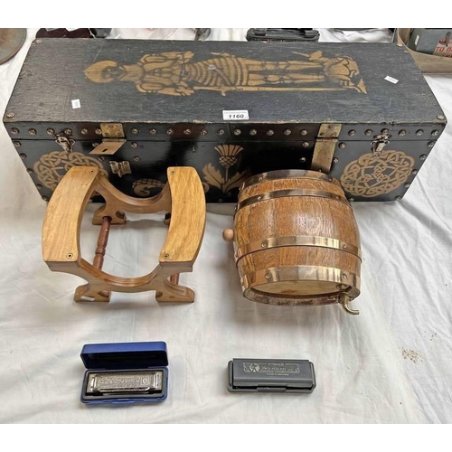 1160 - BAG PIPE BOX / CASE, CASK ON STAND AND TWO HARMONICAS  -4-