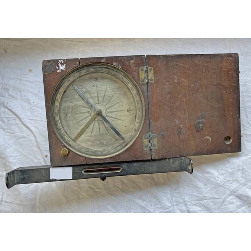 1245 - EARLY 19TH CENTURY ROAD / RAILWAY BUILDERS INCLINOMETER WITH SILVERED COMPASS DIAL IN MAHOGANY CASE ... 