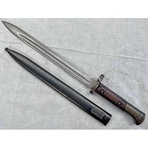 1294 - CZECH VZ24 BAYONET WITH 30CM LONG BLADE WITH BLUED STEEL SCABBARD MARKED TGT ON FROG STUD