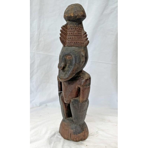 1296 - OCEANIC 'MAGIC' HEAD FIGURE, CARVED WOODEN FORM WITH ELONGATED HEAD WITH GLOBULAR POMMEL TO TOP