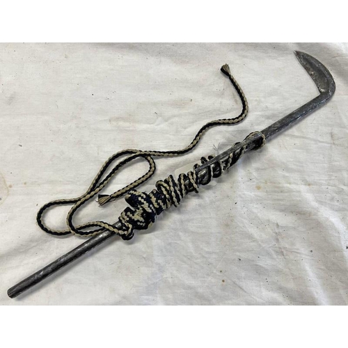 1299 - INDIAN ELEPHANT GOAD WITH 6CM LONG CRESCENT SHAPED BLADE, SLENDER SHAFT WITH HOOK TO ONE SIDE