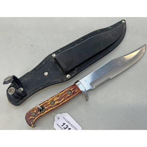 1312 - TRAMONTINA INOX-STAINLESS-BRAZIL HUNTING KNIFE WITH 16.5CM LONG BOWIE STYLE BLADE WITH ITS SCABBARD