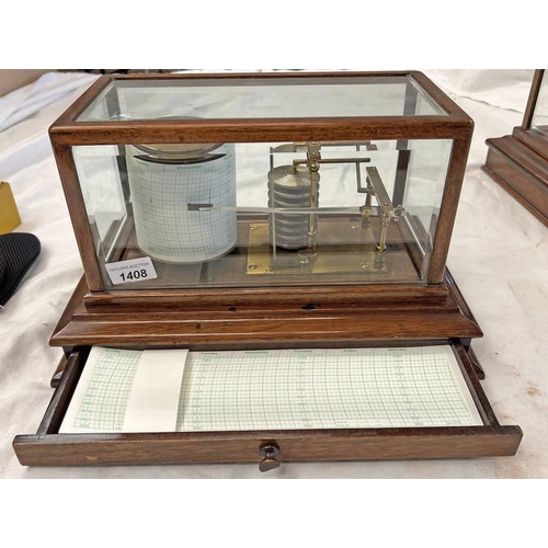 1408 - BAROGRAPH WITH BRASS FRAME & EIGHT VACUUM SECTIONS IN A GLAZED MAHOGANY CASE