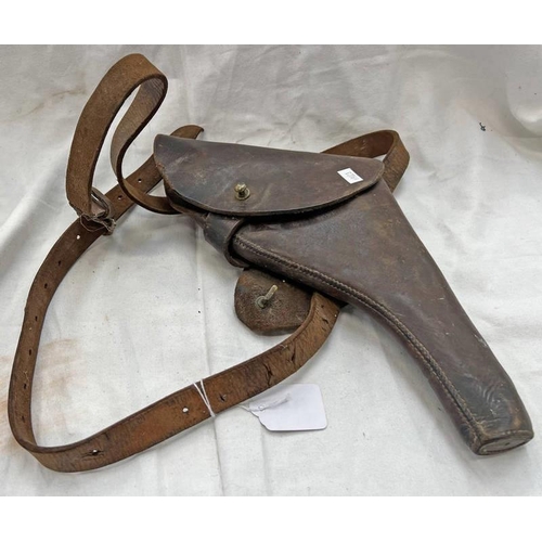 1532 - WW1 ERA SAM BROWNE LEATHER REVOLVER HOLSTER POSSIBLY FOR A WEBLEY