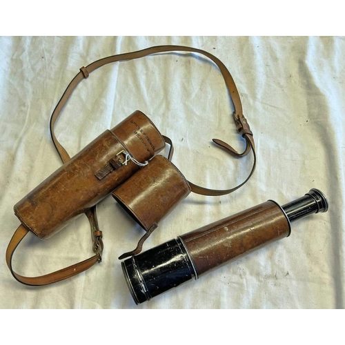 1534 - CALLAGHAN &  CO 3 DRAW TELESCOPE WITH LEATHER CASE MARKED 'CAPTAIN N P SNOWDEN NO.12 STAFF IMP YEO'