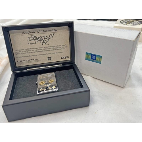 50TH ANNIVERSARY OF CORVETTE LIMITED EDITION ZIPPO LIGHTER, 0731/5000 IN  ITS FITTED CASE WITH ORIGIN