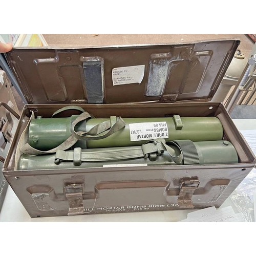 1686 - 4 DRILL MORTAR BOMB 81MM L37A1 METAL BOX AND TUBES