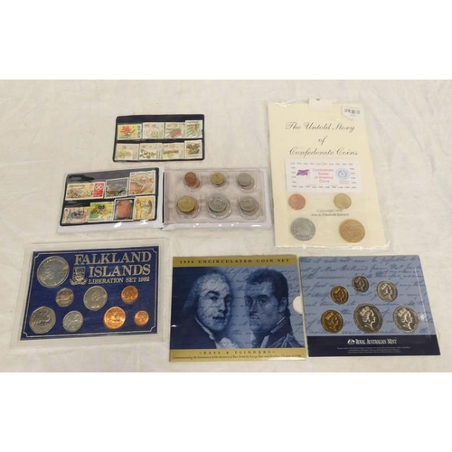 2574 - 1998 AUSTRALIA BASS & FLINDERS UNCIRCULATED COIN SET, 1982 FALKLAND ISLANDS LIBERATION COIN SET, 199... 