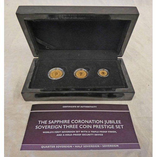 2578 - 2018 GIBRALTAR THE SAPPHIRE CORONATION JUBILEE SOVEREIGN THREE COIN PRESTIGE SET, WITH SOVEREIGN, HA... 