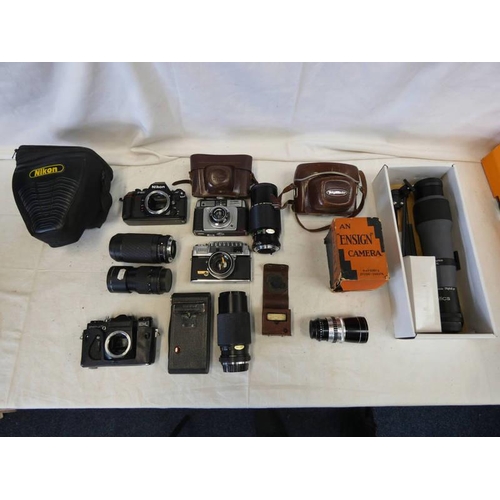 4003 - SELECTION OF CAMERAS, LENSES, ACCESSORIES, ETC TO INCLUDE; NIKON F-501 AF CAMERA BODY, TARON  EYEMAX... 