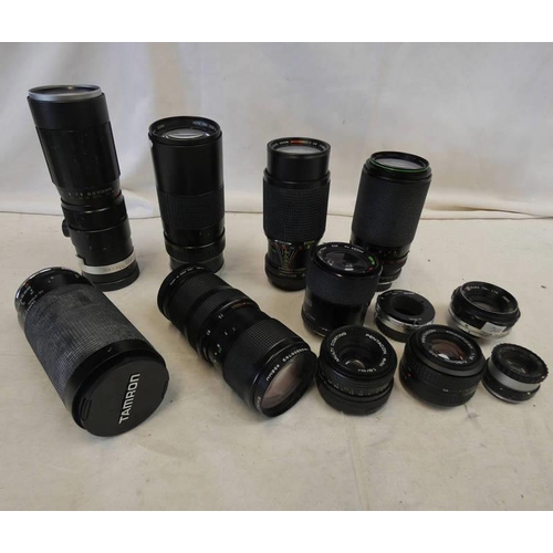 4008 - SELECTION OF CAMERA LENSES TO INCLUDE; TAMRON SP 1:3.5 70MM-210MM, HANIMEX C-MACRO 1:3.5-4.5 F=55-22... 