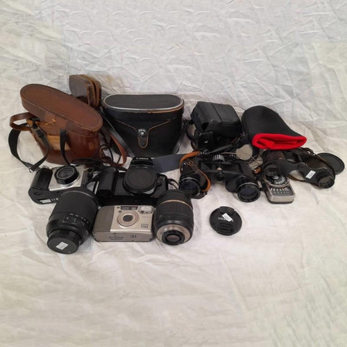 4012 - GOOD SELECTION CAMERA BODIES, LENS; BINOCULARS ETC TO INCLUDE TAMRAN 18-200 MM F/3.5 - 6.3 DI II VC,... 