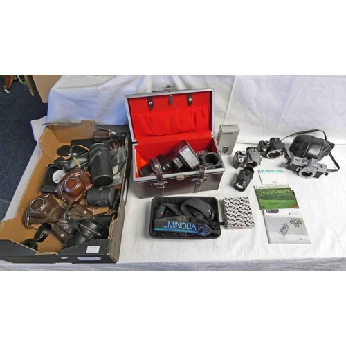 4016 - SELECTION OF CAMERAS, LENSES, ACCESSORIES ETC TO INCLUDE ; SRT 101 MINOLTA CAMERA BODY IN LEATHER CA... 