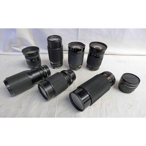 4017 - TEN 35 MM SLR CAMERA BODIES INCLUDING CANON EDS 1000 FN, NIKON F80, PRAKICA VLC 2, EIGHT CAMERA LENS... 