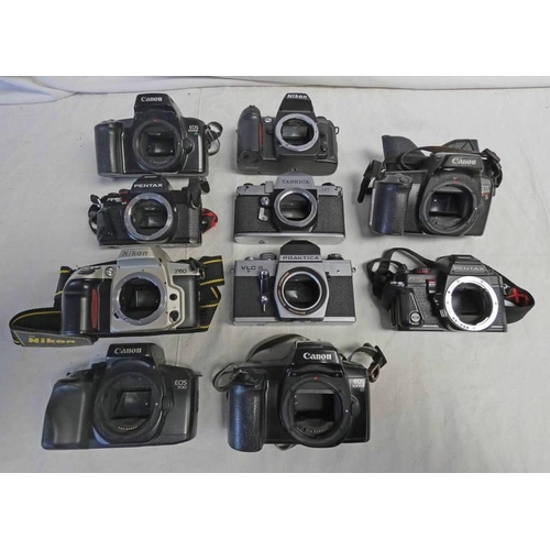 4017 - TEN 35 MM SLR CAMERA BODIES INCLUDING CANON EDS 1000 FN, NIKON F80, PRAKICA VLC 2, EIGHT CAMERA LENS... 