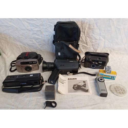 4040A - SELECTION OF CAMERAS & ACCESSORIES TO INCLUDE; BAUER C14XL CAMCORDER WITH CASE, MINOLTS RIVA ZOOM 70... 