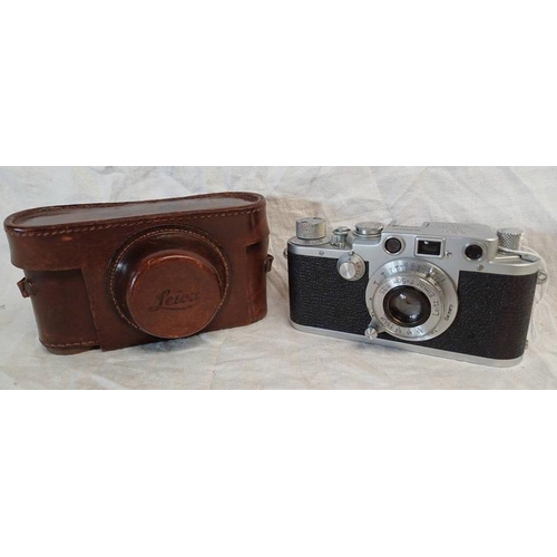 4047 - LEITZ WETZLAR LEICA IIIF CAMERA WITH LEITZ ELMAR F/3.5 5CM LENS. SERIAL NO.592607. COMES WITH LEICA ... 