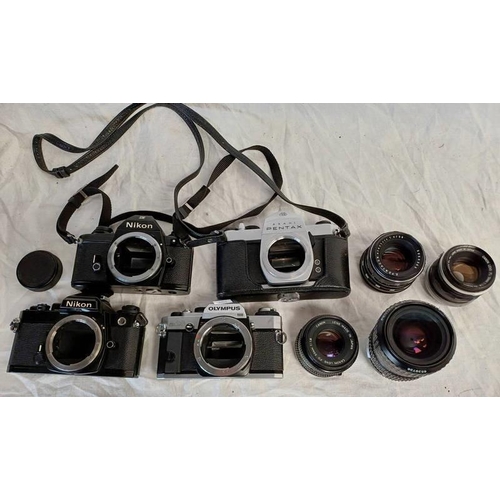 4052 - OLYMPUS OM20 CAMERA BODY, PENTAX-A 28-80MM F3.5-4.5 ZOOM CAMERA LENS, NIKON EM CAMERA BODY, CANON FL... 