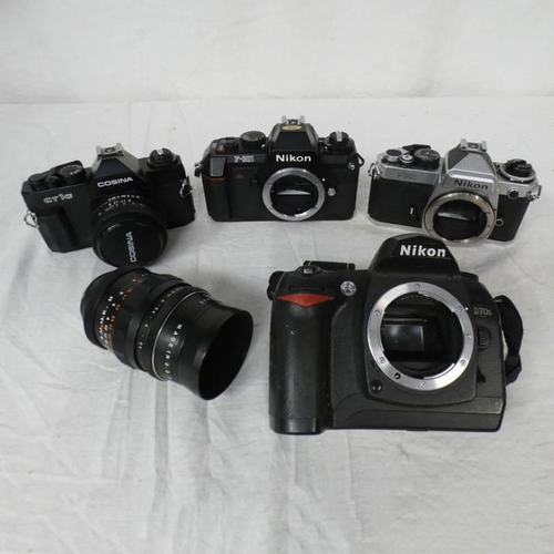 4053 - COSINA CT1G CAMERA BODY WITH COSINA 50MM F1-2 CAMERA LENS, NIKON FE2 CAMERA BODY, NIKON D70S CAMERA ... 