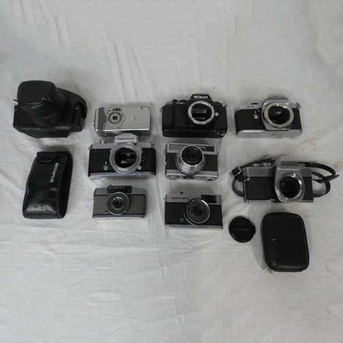 4055 - NIKON F-301 CAMERA BODY, PENTAX ASAHI K2 CAMERA BODY, OLYMPUS PEN-EE CAMERA BODY WITH OLYMPUS BUILT ... 