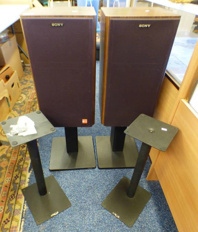 PAIR OF SONY APM 22ES MKII STEREO SPEAKERS AND STANDS