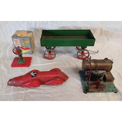 4485 - MAMOD MODEL POWER PRESS TOGETHER WITH TRAILER, CLOCKWORK CAR AND OTHERS