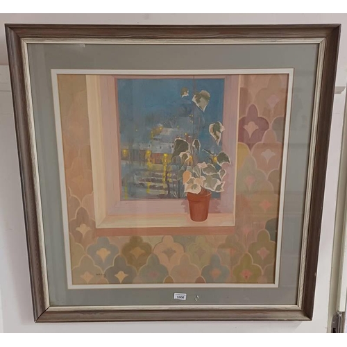 1006 - IRENE HALLIDAY - (ARR),  SNOW WINDOW, IVY PLANT SIGNED FRAMED GOUACHE 63 X 63 CM