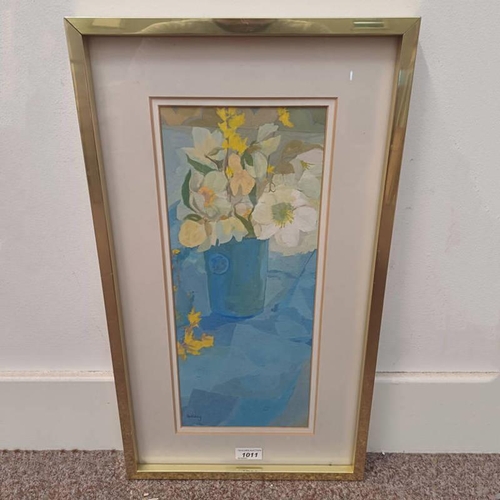 1011 - IRENE HALLIDAY - (ARR),   STILL LIFE - CHRISTMAS ROSES SIGNED, LABEL TO REVERSE FRAMED WATERCOLOUR 4... 