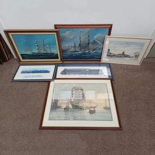 1019 - SELECTION OF WATERCOLOURS, PRINTS, ETC INCLUDING M J HENDERSON, THE ACASTA, SIGNED, FRAMED OIL ON BO... 