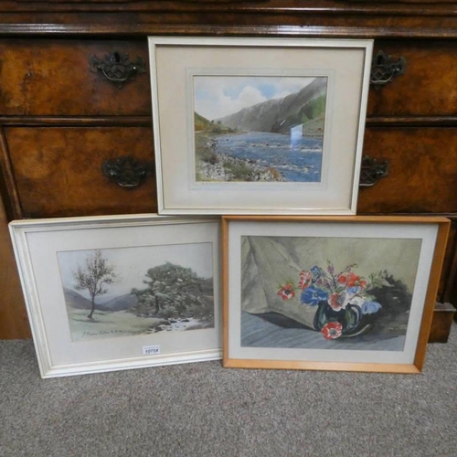 1020 - 3 FRAMED WATERCOLOURS, J. FRASER PATON, 'TREES BY THE RIVER', SIGNED OSMOND A WALKER, 'RIVER AWE', S... 