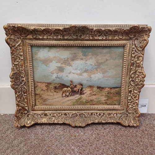 1028 - WILLIAM B LAMOND,  HORSE & CART SIGNED GILT FRAMED OIL PAINTING 24 X 34 CM