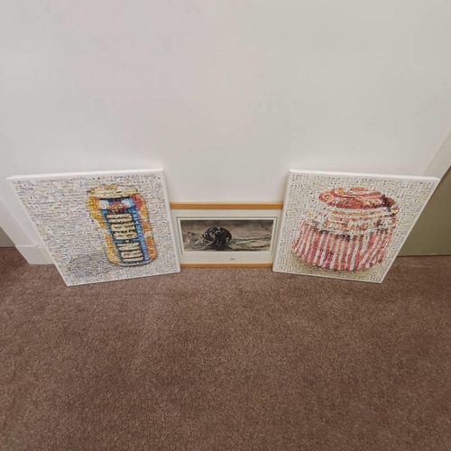 1034 - 2 PRINTS ON CANVAS, VARIOUS SCOTTISH RELATED PICTURES MERGED INTO FORM OF A TUNNOCKS TEACAKE & AN IR... 