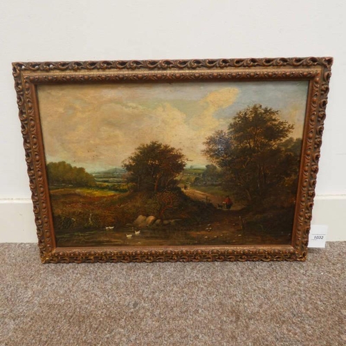 1041 - HG JUTSUM 'FIGURES ON A PATHWAY' SIGNED 19TH CENTURY GILT FRAMED OIL PAINTING 39 CM X 59 CM