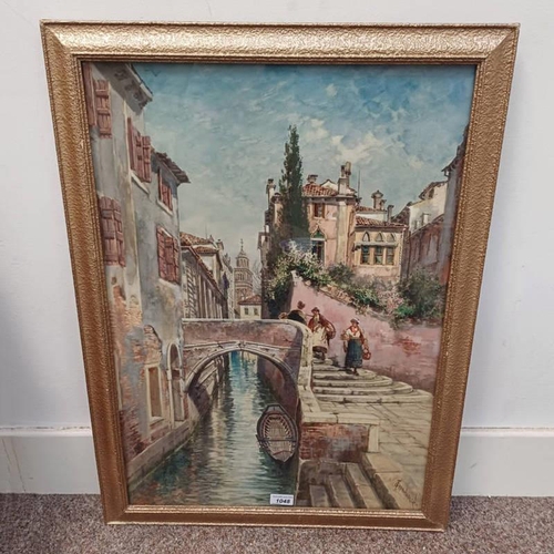 1048 - T GREENHAUGH,  VENICE CANAL SCENE SIGNED GILT FRAMED WATERCOLOUR 69 X 49 CM