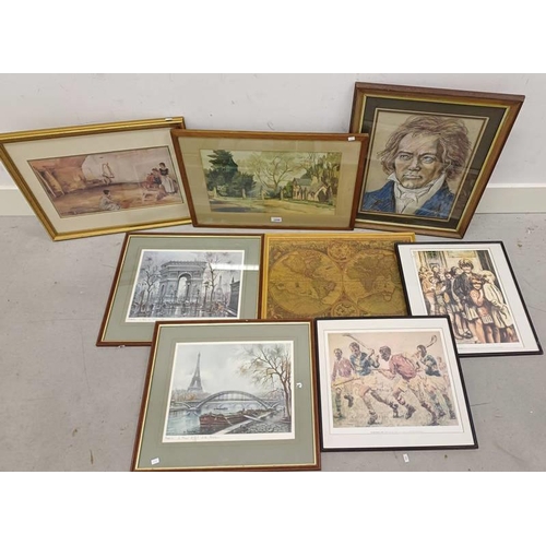 1050 - SELECTION OF WATERCOLOURS, PRINTS, ETC TO INCLUDE; E G WILLIAMSON, THE LODGE GATES, SIGNED TO REVERS... 